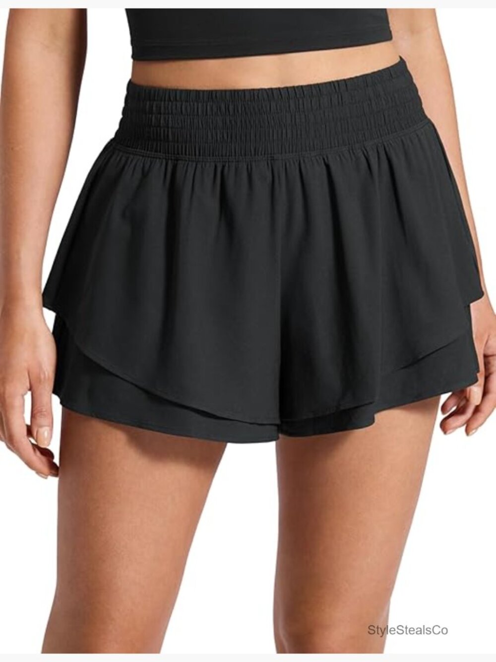 Drapey Double Ruffles Athletic Shorts Skort High Waisted 2.5" Inseam Built-in